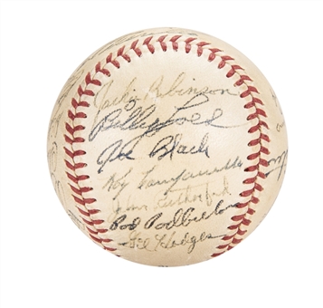 1952 National League Champion Brooklyn Dodgers Team Signed ONL Giles Baseball With 24 Signatures Including Jackie Robinson & Roy Campanella (JSA)